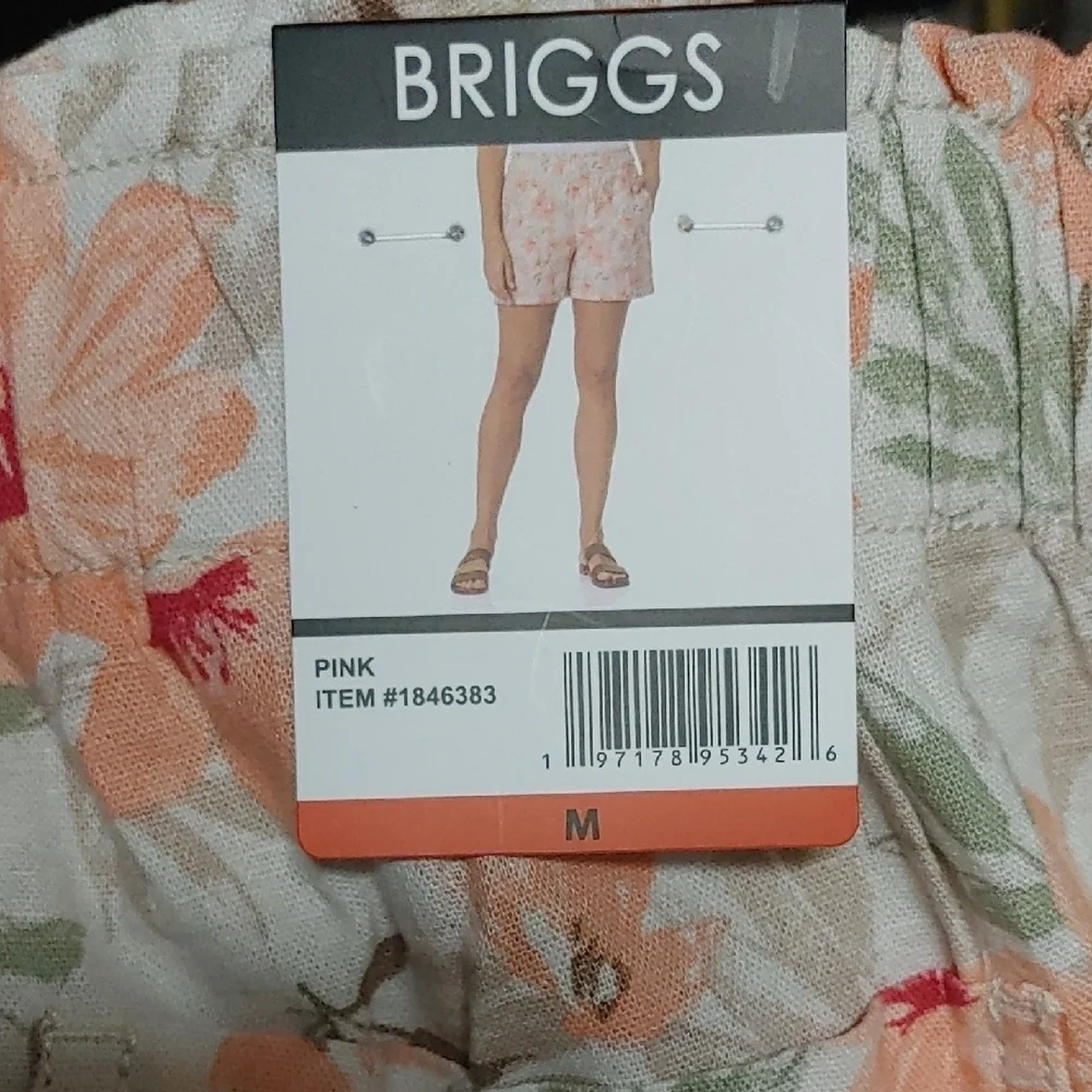 NWT‎ Briggs Ladies’ Linen Blend Short, Pink floral M XXL